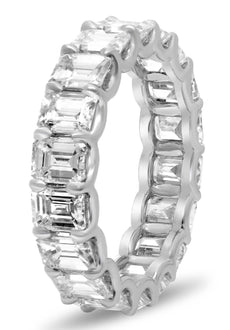 LARGE 5.63CT DIAMOND PLATINUM 3D EMERALD CUT ETERNITY WEDDING ANNIVERSARY RING
