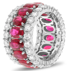 LARGE 10.63CT DIAMOND & AAA RUBY 18KT WHITE GOLD OVAL ETERNITY ANNIVERSARY RING