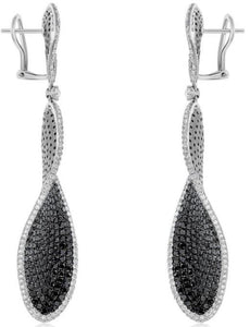 LARGE 10.70CT WHITE & BLACK DIAMOND 18K WHITE GOLD CLASSIC LEAF HANGING EARRINGS