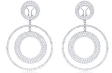 EXTRA LARGE 13.30CT DIAMOND 18KT WHITE GOLD 3D CIRCULAR CLIP ON HANGING EARRINGS