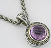 LARGE 7.25CT AAA AMETHYST & WHITE TOPAZ 14KT YELLOW GOLD & 925 SILVER 3D PENDANT