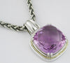 LARGE 13.0CT AAA AMETHYST 14KT YELLOW GOLD & 925 SILVER CUSHION FLOATING PENDANT