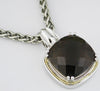 LARGE 14.0CT AAA SMOKEY TOPAZ 14KT YELLOW GOLD & 925 SILVER 3D CUSHION PENDANT