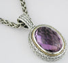 LARGE 11.50CT AAA AMETHYST 14K YELLOW GOLD & 925 SILVER 3D OVAL FILIGREE PENDANT