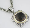 LARGE 10.0CT AAA SMOKEY TOPAZ 14KT YELLOW GOLD & 925 SILVER ROUND SQUARE PENDANT