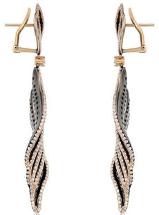 LARGE 7.79CT WHITE & BLACK DIAMOND 18KT 2 TONE GOLD MULTI LEAF HANGING EARRINGS