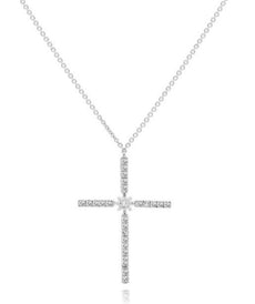 ESTATE .16CT DIAMOND 14KT WHITE GOLD 3D FLOWER CLASSIC CROSS PENDANT