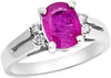 ESTATE 1.84CT DIAMOND & AAA RUBY 14KT WHITE GOLD 3D ROUND & OVAL ENGAGEMENT RING