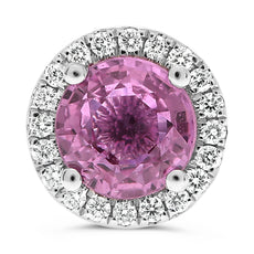 1.39CT DIAMOND & AAA PINK SAPPHIRE 18KT WHITE GOLD 3D ROUND HALO STUD EARRINGS