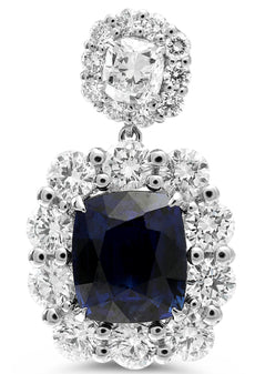 ESTATE EXTRA LARGE 13.2CT DIAMOND & AAA SAPPHIRE 18K WHITE GOLD HANGING EARRINGS