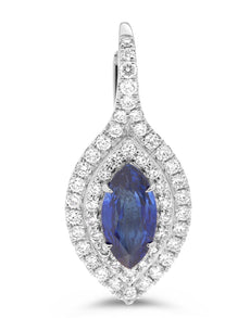 LARGE 3.13CT DIAMOND & SAPPHIRE 18K WHITE GOLD 3D DOUBLE HALO LEVERBACK EARRINGS