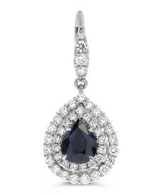 LARGE 2.23CT DIAMOND & SAPPHIRE 18K WHITE GOLD 3D DOUBLE HALO LEVERBACK EARRINGS