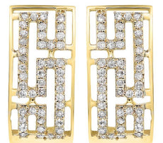 .50CT DIAMOND 14KT YELLOW GOLD 3D RECTANGULAR OPEN FILIGREE FUN HANGING EARRINGS