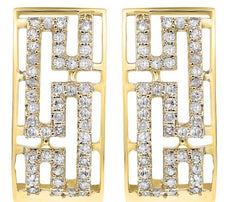 .50CT DIAMOND 14KT YELLOW GOLD 3D RECTANGULAR OPEN FILIGREE FUN HANGING EARRINGS