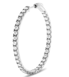 LARGE 2.00CT DIAMOND 14K WHITE GOLD 3D CLASSIC INSIDE OUT HOOP HANGING EARRINGS