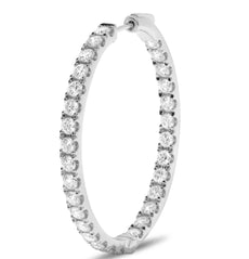 LARGE 3.00CT DIAMOND 14K WHITE GOLD 3D CLASSIC INSIDE OUT HOOP HANGING EARRINGS