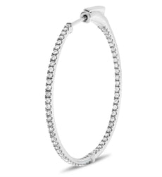ESTATE .50CT DIAMOND 14K WHITE GOLD 3D CLASSIC INSIDE OUT HOOP HANGING EARRINGS
