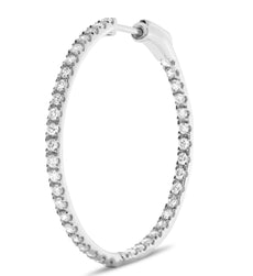 ESTATE 1.00CT DIAMOND 14K WHITE GOLD 3D CLASSIC INSIDE OUT HOOP HANGING EARRINGS