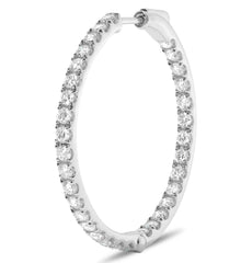 ESTATE 2.00CT DIAMOND 14K WHITE GOLD 3D CLASSIC INSIDE OUT HOOP HANGING EARRINGS