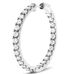 LARGE 3.0CT DIAMOND 14K WHITE GOLD 3D CLASSIC INSIDE OUT HOOP HANGING EARRINGS