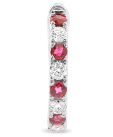 1.17CT DIAMOND & AAA RUBY 14K WHITE GOLD 3D INSIDE OUT HOOP HANGING EARRINGS