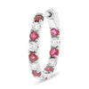 1.17CT DIAMOND & AAA RUBY 14K WHITE GOLD 3D INSIDE OUT HOOP HANGING EARRINGS