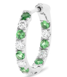 1.07CT DIAMOND & AAA TSAVORITE 14KT WHITE GOLD INSIDE OUT HOOP HANGING EARRINGS