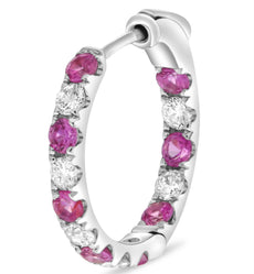 1.1CT DIAMOND & AAA PINK SAPPHIRE 14KT WHITE GOLD CLASSIC HOOP HANGING EARRINGS