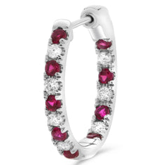 ESTATE .64CT DIAMOND & AAA RUBY 14KT WHITE GOLD INSIDE OUT HOOP HANGING EARRINGS
