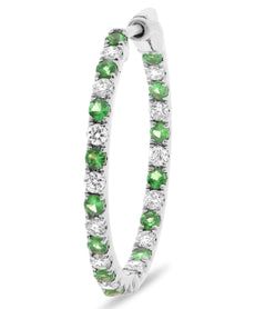 1.09CT DIAMOND & AAA TSAVORITE 14KT WHITE GOLD INSIDE OUT HOOP HANGING EARRINGS