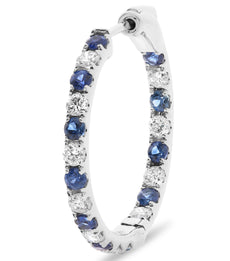 1.73CT DIAMOND & AAA SAPPHIRE 14K WHITE GOLD 3D INSIDE OUT HOOP HANGING EARRINGS