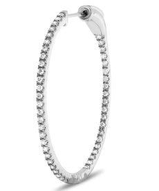 ESTATE .25CT DIAMOND 14KT WHITE GOLD 3D CLASSIC INSIDE OUT HOOP HANGING EARRINGS