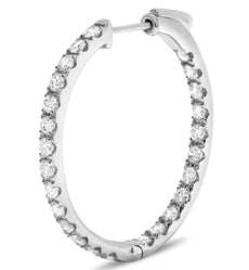 ESTATE 1.5CT DIAMOND 14KT WHITE GOLD 3D CLASSIC INSIDE OUT HOOP HANGING EARRINGS