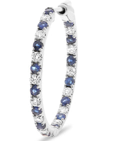 1.17CT DIAMOND & AAA SAPPHIRE 14KT WHITE GOLD INSIDE OUT HOOP HANGING EARRINGS