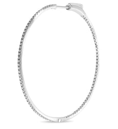 LARGE .50CT DIAMOND 14KT WHITE GOLD 3D CLASSIC INSIDE OUT HOOP HANGING EARRINGS
