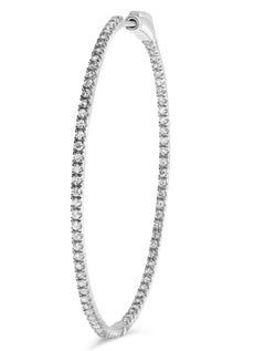 LARGE 1.0CT DIAMOND 14KT WHITE GOLD 3D CLASSIC INSIDE OUT HOOP HANGING EARRINGS