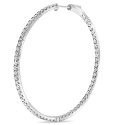 LARGE 2.0CT DIAMOND 14KT WHITE GOLD 3D CLASSIC INSIDE OUT HOOP HANGING EARRINGS