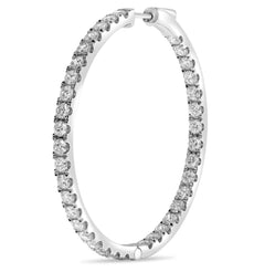 LARGE 5.00CT DIAMOND 14KT WHITE GOLD 3D CLASSIC INSIDE OUT HOOP HANGING EARRINGS