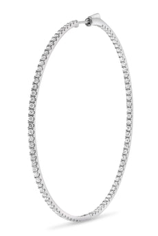 EXTRA LARGE 2CT DIAMOND 14KT WHITE GOLD CLASSIC INSIDE OUT HOOP HANGING EARRINGS