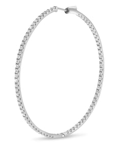 EXTRA LARGE 3CT DIAMOND 14KT WHITE GOLD CLASSIC INSIDE OUT HOOP HANGING EARRINGS