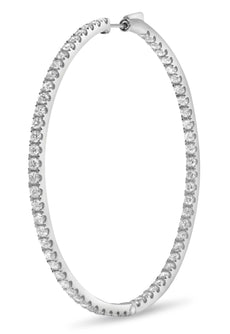 EXTRA LARGE 5CT DIAMOND 14KT WHITE GOLD CLASSIC INSIDE OUT HOOP HANGING EARRINGS