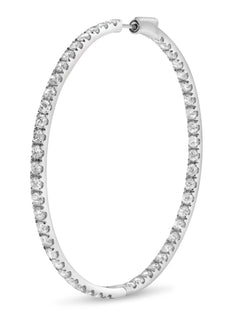 EXTRA LARGE 7CT DIAMOND 14KT WHITE GOLD CLASSIC INSIDE OUT HOOP HANGING EARRINGS