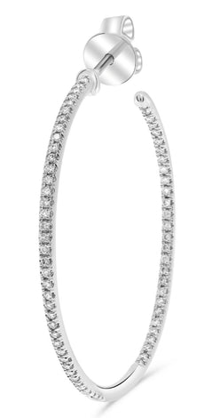 ESTATE .35CT DIAMOND 14KT WHITE GOLD 3D CLASSIC INSIDE OUT HOOP HANGING EARRINGS