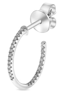 ESTATE .10CT DIAMOND 14KT WHITE GOLD 3D CLASSIC INSIDE OUT HOOP HANGING EARRINGS