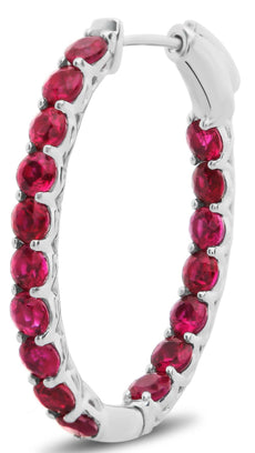 ESTATE 2.80CT AAA RUBY 14K WHITE GOLD 3D CLASSIC LUCIDA INSIDE OUT HOOP EARRINGS