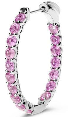 2.80CT AAA PINK SAPPHIRE 14KT WHITE GOLD CLASSIC LUCIDA INSIDE OUT HOOP EARRINGS