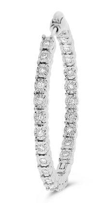 ESTATE .50CT DIAMOND 14KT WHITE GOLD 3D ROUND INSIDE OUT HOOP HANGING EARRINGS
