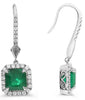 3.47CT DIAMOND & AAA EMERALD 18KT WHITE GOLD EMERALD CUT HALO HANGING EARRINGS