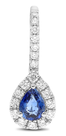 1.13CT DIAMOND & AAA SAPPHIRE 14KT WHITE GOLD PEAR SHAPE HALO HANGING EARRINGS