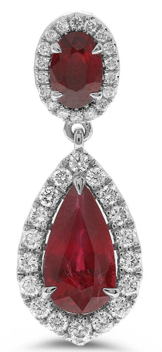 LARGE 5.26CT DIAMOND & RUBY 18KT WHITE GOLD PEAR SHAPE & OVAL HANGING EARRINGS